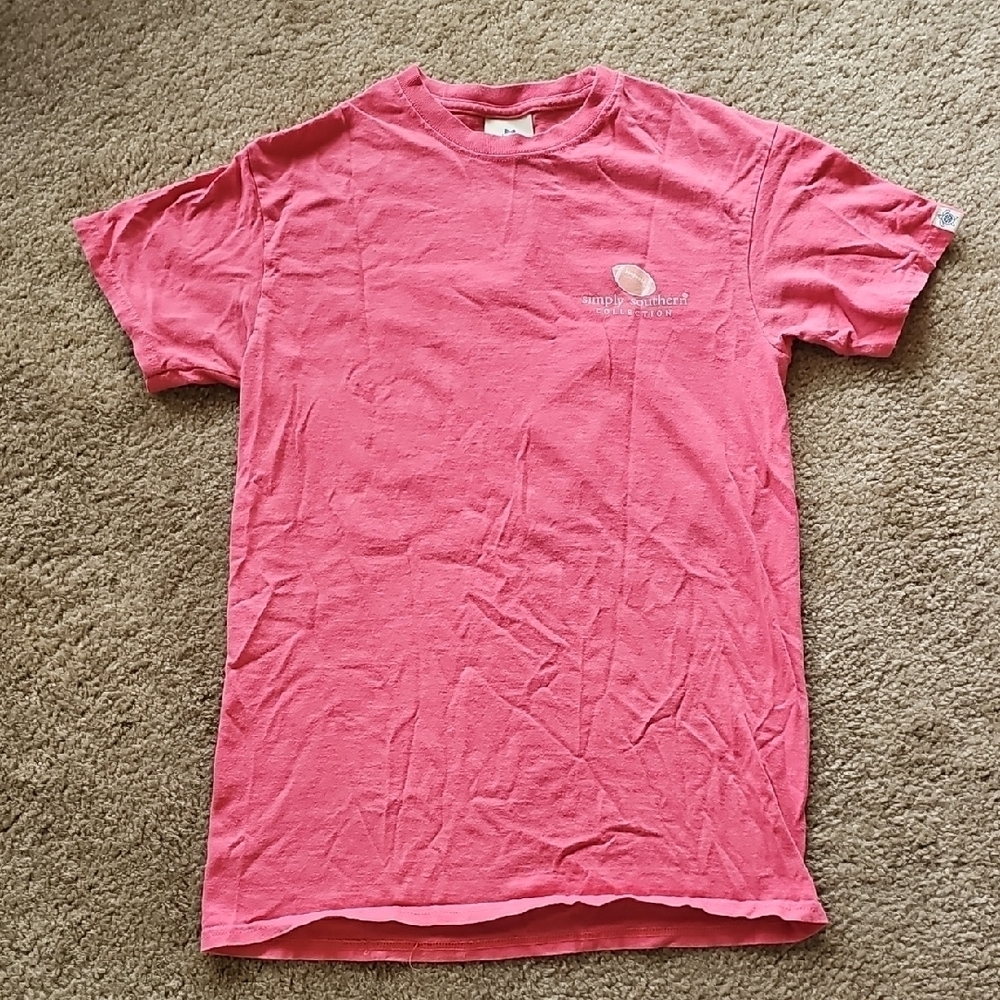 Simply Southern Coral Tailgates Touchdowns Tee Small